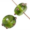 1 7x11mm Olivine with Bronze Dot Lampwork Rondelles