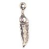 1, 24x5mm Antique Silver Feather Pendant With Faceted Crystal AB Stone
