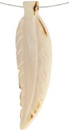 1 55x20mm White Carved Feather Worked on Bone Pendant with Burnt Edges