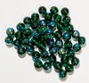 50 6mm Round Transparent Kelly Green AB Glass Beads