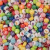 100, 7mm Bright Multi Colour Plastic Alphabet and Number Disk Beads