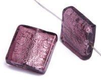 1 20x20x6mm Amethyst with Foil Lampwork Flat Square