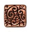 1 9.5x9.5mm TierraCast Flat Antique Copper Square Bead with Scroll Design