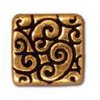 1 9.5x9.5mm TierraCast Flat Antique Gold Square Bead with Scroll Design