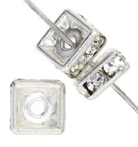 10 6mm Silver Squaredelles with Crystal Rhinestones