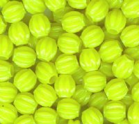 100 10x9mm Neon Yellow Ridged Acrylic Oval Beads
