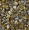 100, 7mm Silver and Gold with Black Lettering Plastic Alphabet Disk Beads