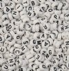 100, 7mm White with Black Lettering Plastic Alphabet Disk Beads