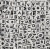 100, 7mm Square White with Black Lettering Plastic Alphabet Beads