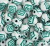 50 8mm Acrylic White and Green Rosebud Beads