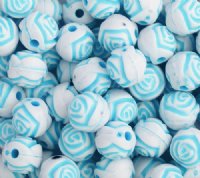 50 8mm Acrylic White and Light Blue Rosebud Beads