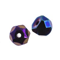 40, 6mm Jet Blue Iris Faceted Czech Glass Hill Beads