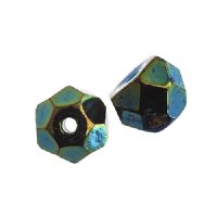 40, 6mm Jet Green Iris Faceted Czech Glass Hill Beads