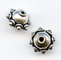SS0648 1, 8x9mm Bali Silver Round Dotted / Spiked Bead