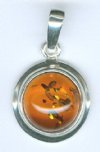 1 16mm Round Cognac Baltic Amber Sterling Pendant