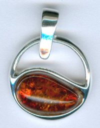 1 18mm Round Cognac Baltic Amber Sterling Pendant with Cut Out