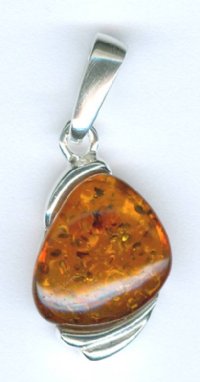 1 28x13mm Abstract Nugget Cognac Baltic Amber Sterling Pendant