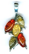 1 32x15mm Multi Stone Baltic Amber Sterling Leaf Pendant