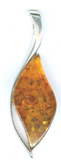 1 36x11mm Wavy Marquis Cognac Baltic Amber Sterling Pendant