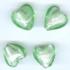 4 10mm Light Green & Silver Foil Heart Beads