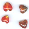 4 10mm Red / Orange & Silver Foil Heart Beads