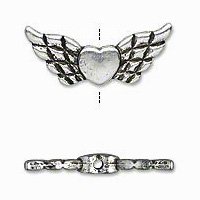 10, 22x9mm Antique Silver Angel Winged Heart Beads