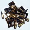 36 5x13mm Black Amber Half Coat Glass Spike Beads
