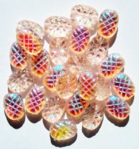 20, 10x7mm Transparent Pink AB Flat Oval Glass Pineapple Beads
