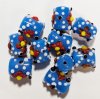 10 15mm Milky Blue with Black & White, Red Flower Barrel Bumpy Beads