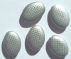 5 20x14mm Czech Glass Flat Oval Peacock Beads - Matte Metallic Grey with Grid Pattern