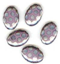 5 20x14mm Czech Glass Flat Oval Peacock Beads - Opaque Mauve with Labrador Dots