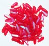 100 3x11mm Matte Transparent Siam Red AB Dagger Beads