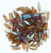 100 3x11mm Matte Transparent Smoke Topaz AB Dagger Beads