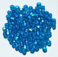 100 4mm Faceted Matte Capri Blue AB Firepolish Beads