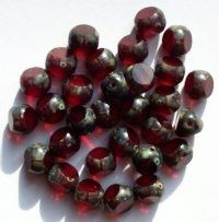 30 8mm Faceted Transparent Siam Picasso Tri Cut Beads