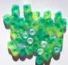 50 8mm Diagonal Hole Matte Green and Yellow Cube Beads