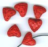 6 14x16mm Red Cinnabar Hearts