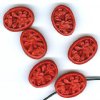 6 18x14x6mm Red Cinnabar Floral Ovals