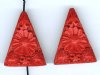 2 29x23x8mm Red Cinnabar Floral Triangles