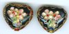 2 20x22mm Black Cloisonné Heart Beads