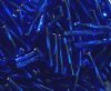 25 Grams 15mm Silver Lined Sapphire Twisted Bugle Beads