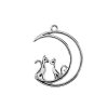 1, 26x21mm Beadwork Silver Plated Moon with Cats Pendant / Link