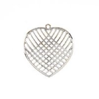 1, 31mm Beadwork Silver Plated Crossed Heart Pendant / Link