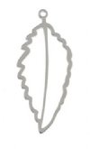 1, 41.5x18.5mm Beadwork Silver Plated Art Leaf Pendant / Link