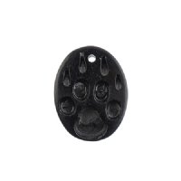  1, 32x25mm Carved Oval Black Bear Paw Worked on Bone Pendant