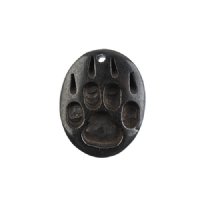  1, 32x25mm Carved Oval Dark Grey Bear Paw Worked on Bone Pendant