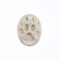  1, 32x25mm Carved Oval White Bear Paw Worked on Bone Pendant