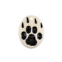  1, 32x25mm Carved Oval White with Burnt Markings Bear Paw Worked on Bone Pendant