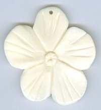 1 40mm Carved White Flower Worked on Bone Pendant