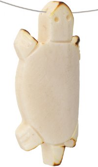 1, 51mm White Carved Turtle With Burnt Edges Worked on Bone Pendant